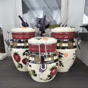 Set of 3 Oneida Strawberry Plaid canisters